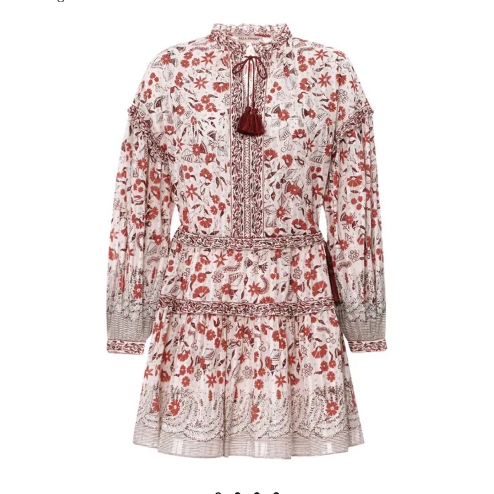 Ulla Johnson Marigold Dress Womens 2 Cream Floral Long Sleeve Ruffle Neck Preppy